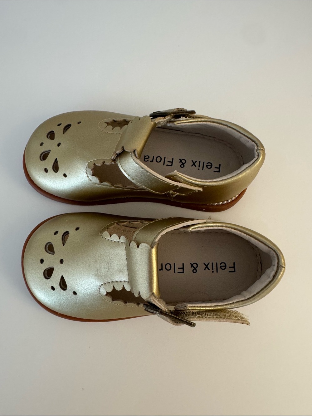 Girls' Metallic Gold T-Strap Dress Shoes